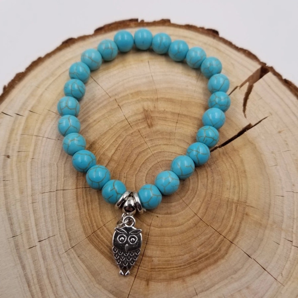 Owl Faux Turquoise Beaded Bracelet